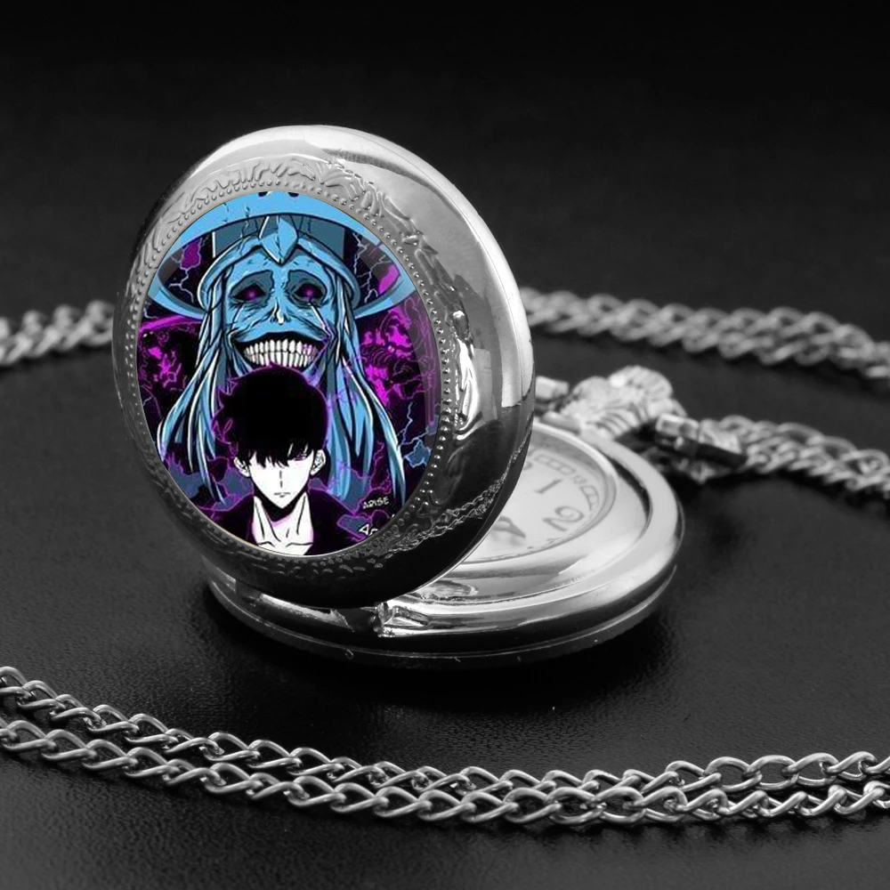 Vintage SOLO LEVELING VICTOR Solo Leveling Glass Dome Quartz Pocket Watch, Necklace Pendant Ideal Gift for Men & Women and Kids