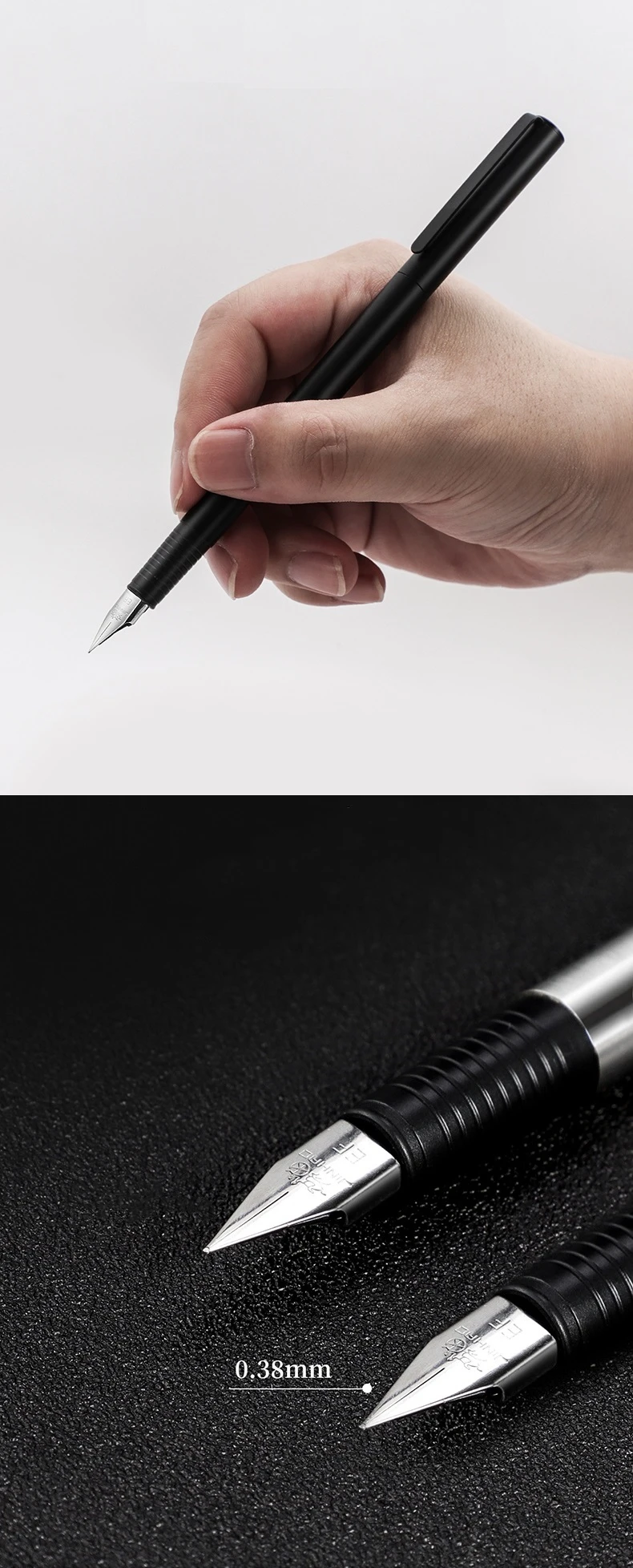 Jinhao 65 Füllfederhalter, mattschwarz, komplett aus Stahl, mit extra feiner Spitze, Tintenstifte zum Schreiben von Kalligraphie F7108 – Detail 3