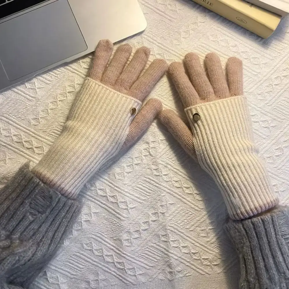 Warm Color Blocked Knitted Gloves Open-Finger Dual-purpose Winter Women Gloves Comfortable Cold-proof Touchscreen Gloves Cycling