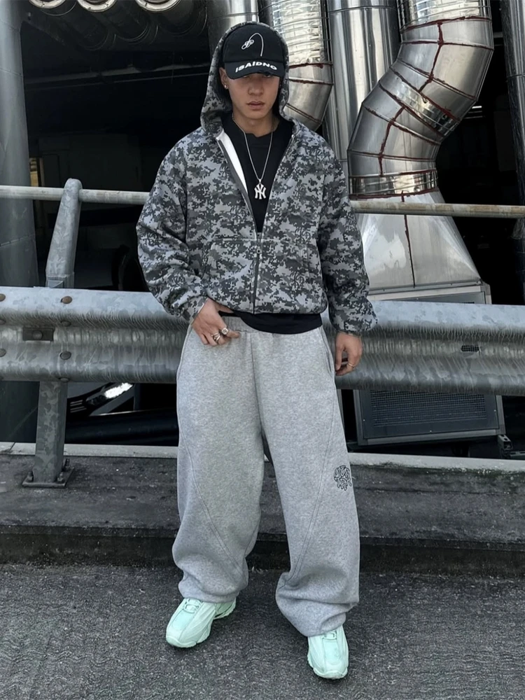 

Мужская камуфляжная толстовка на молнии с капюшоном в стиле хип-хоп, уличная повседневная свободная универсальная толстовка-куртка