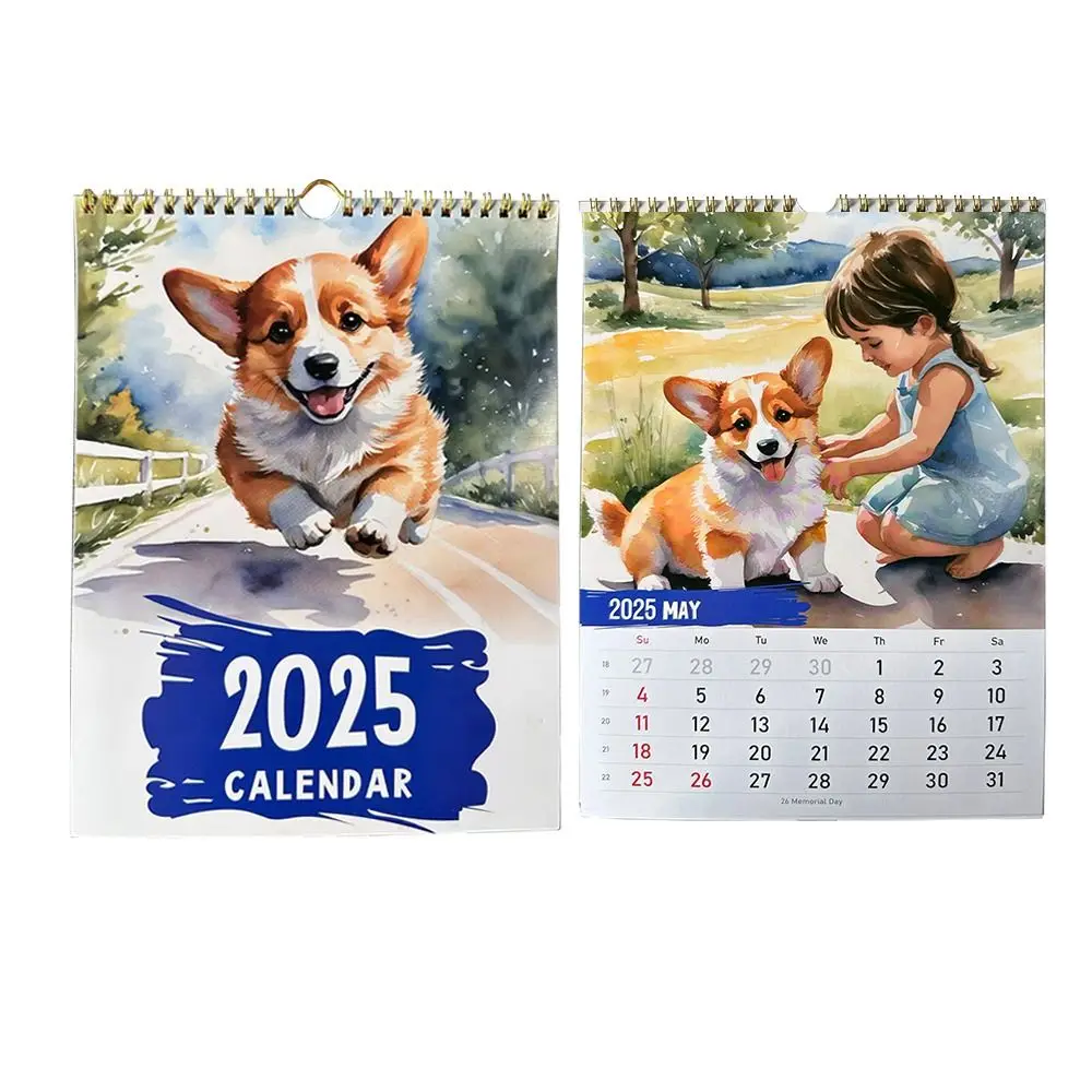 Corgi Wall Calendar para escola, pendurado papel, alta qualidade, 2025