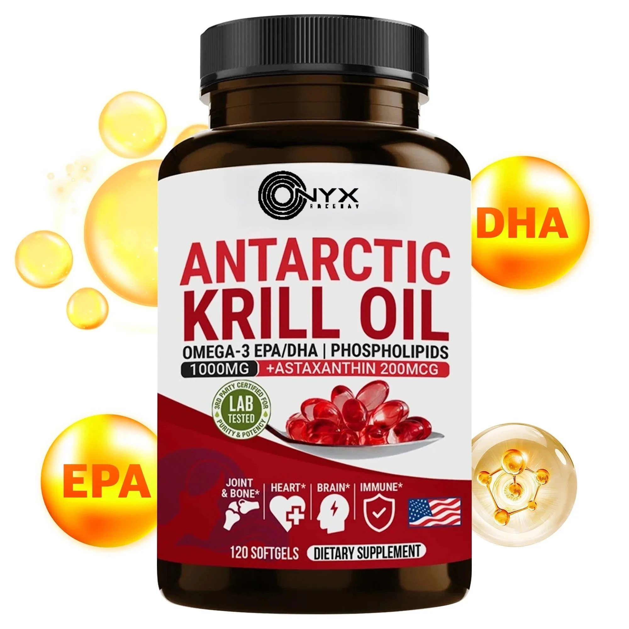 Antarctic Krill Oil - Cardiovascular, Joint and Skin Health. Non-GMO, Contains EPA and DHA To Support Eye