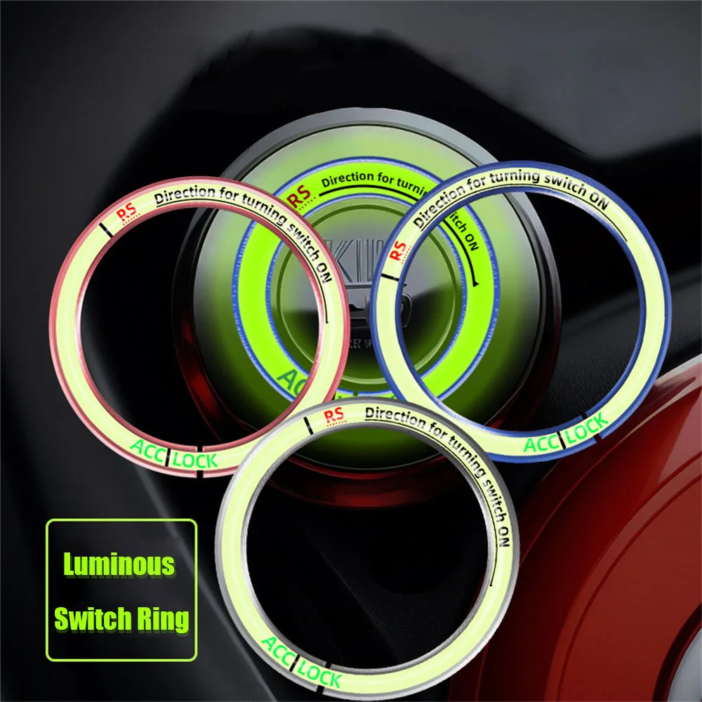 Car Luminous One Click Start Decorative Ring Interior Button Sticker Ignition Switch Protective Cover Fluorescent Keyring