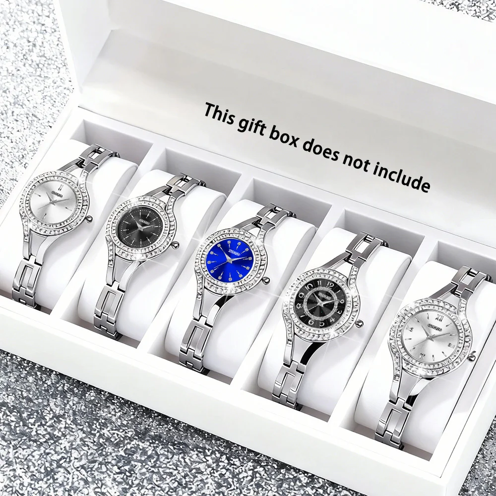 5-Piece Silvery Fashion Women's Watch Set Round Dial Elegant Quartz Wristwatch for Ladies Ideal Valentine's Day/Birthday Gift