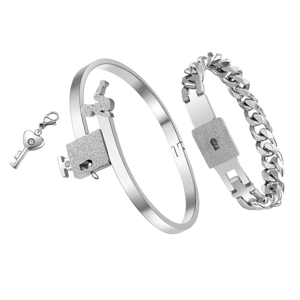 

1Pair Stainless Steel Concentric Lock Couple Bracelets Hand Chains For Women Men Daily Wear Durable Hand Jewelry