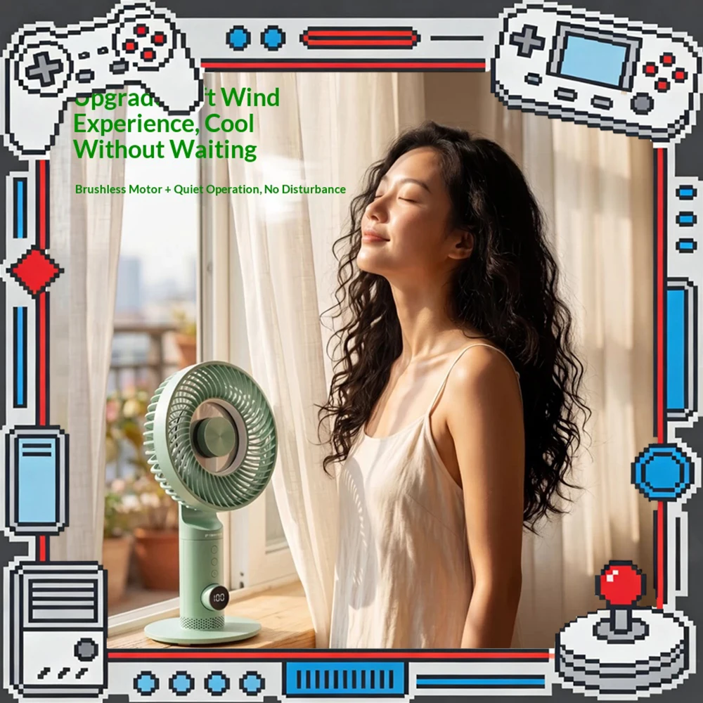 TEMPFRE Lime Desktop Small Fan 199 Th Gear Arbitrary Speed Regulation Desktop Fan Shock Absorption Noise Reduction Design Gifts