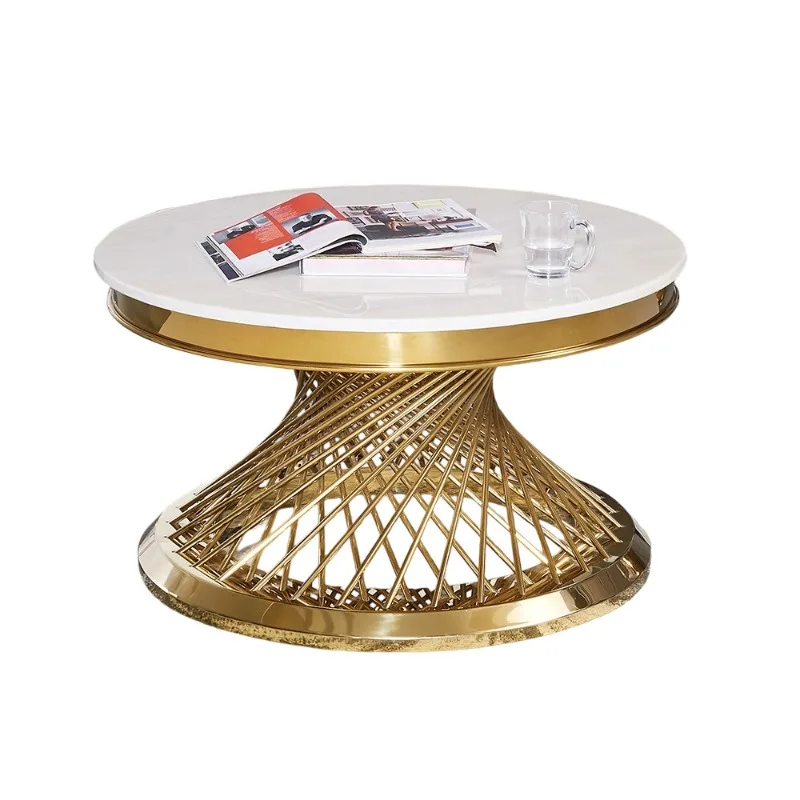 

Light luxury marble coffee table Modern simple living room Stainless steel high-end round coffee table