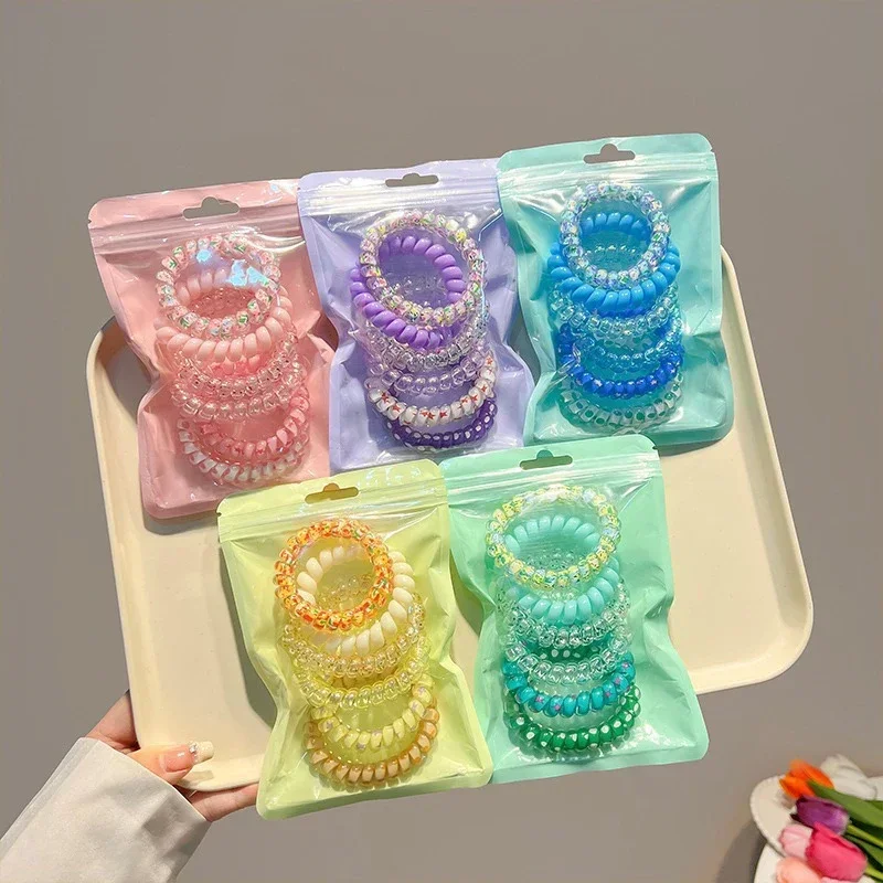 6/12pcs Spiral Hair Ties Women Colorful  Telephone Wire Cord Hair Ring Elastic Rubber Band Scrunchies Headwear Hair Accessories