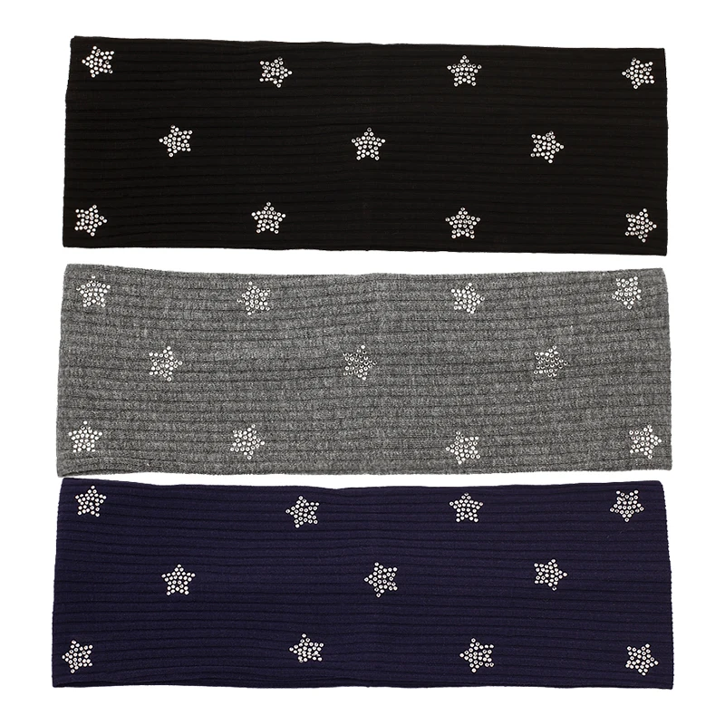 Women New Rhinestone Pentagram Headbands Head Wrap Ladies Cotton Elastic Ribbed Soft Stretch Headwear Hair Band For Gifts