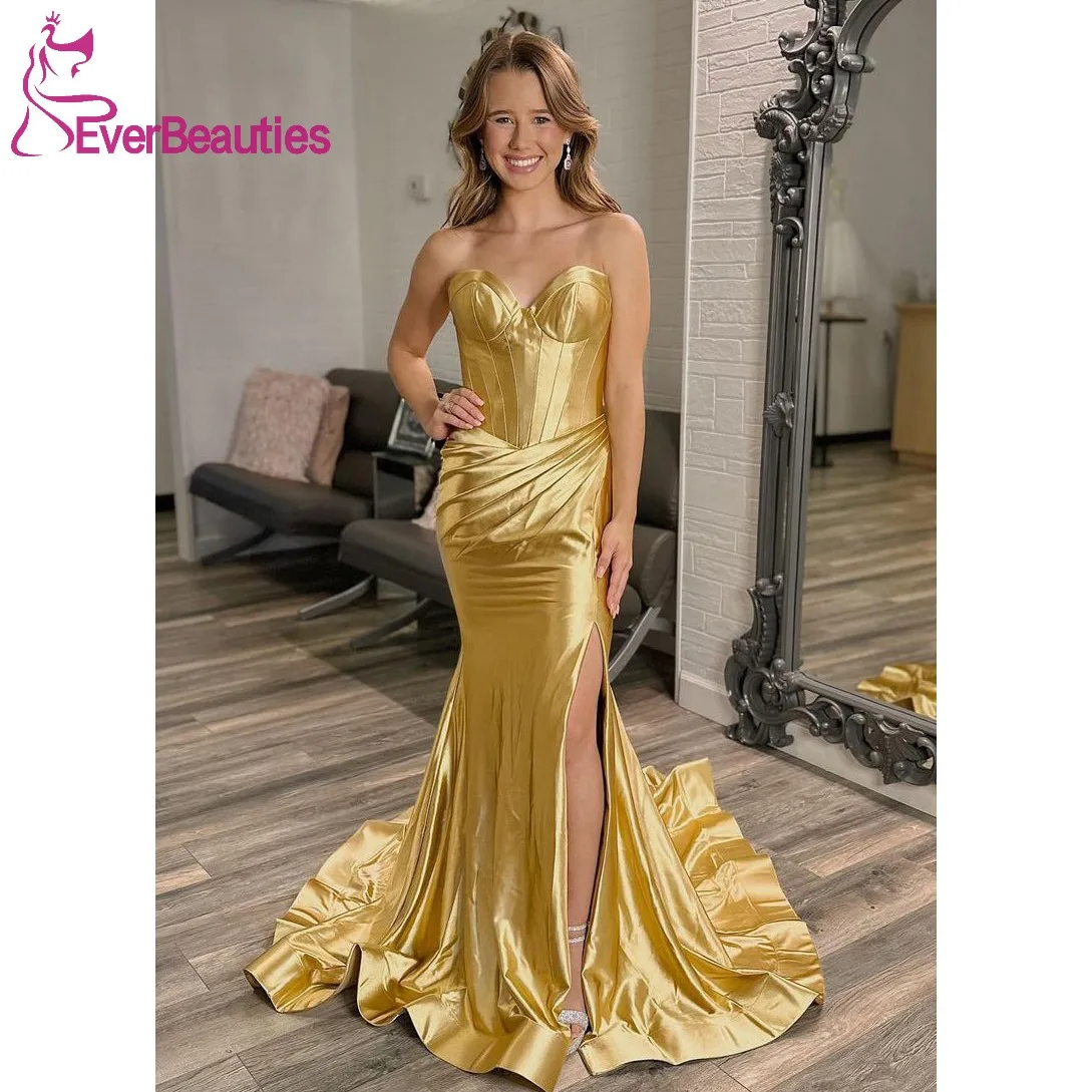 

Vestidos De Gala Mujer Satin Prom Dress Long Sweetheart Formal Party Dress Mermaid Side Slit Evening Gown for Women 2024