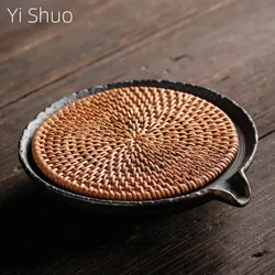 Rattan Mat Pot Bearing Large Circular Creative with Ceramic Water Hu Dian Handmade Tea Accessories Tea Tray Kung Fu Tea Set