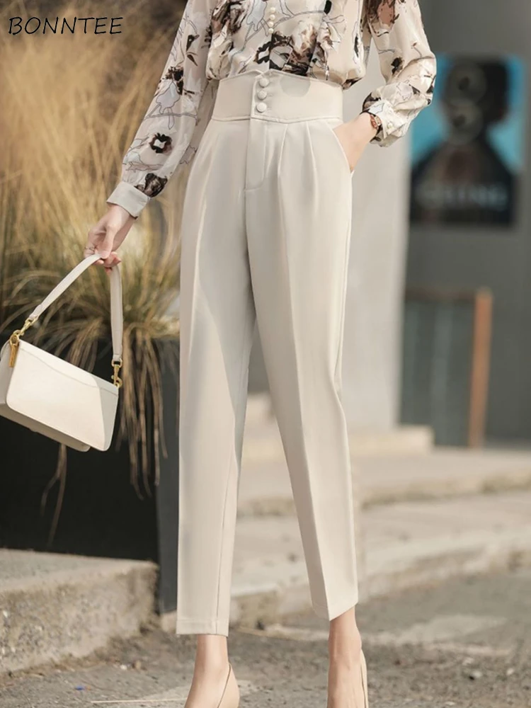 

Pants Women Folds Simple Daily All-match Creativity Special Charming Korean Style Office Lady Modern Delicate Vintage Elegant