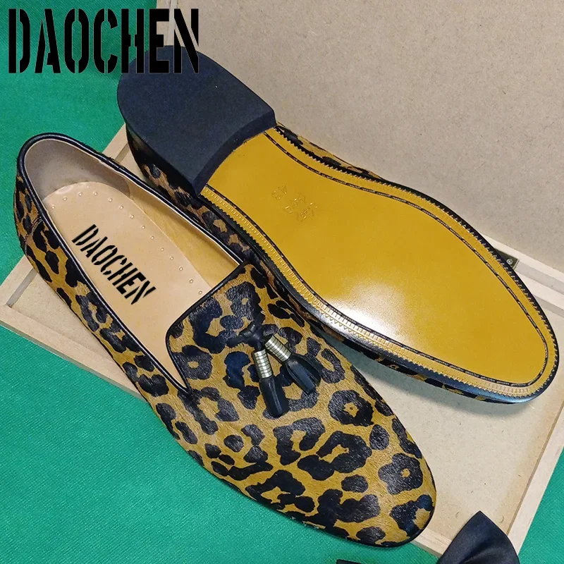 Luxury Men\'s Loafers Handmade Leopard Shoes Size 7-13 Casual Mens Dress Shoe Wedding Party Banquet Leather Shoes For Men