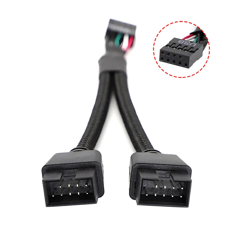 

15cm 9-Pin Motherboard USB 2.0 9pin Header 1 to 2 Extension Hub Splitter Adapter Converter Female to Dual Male Y Splitter Cable