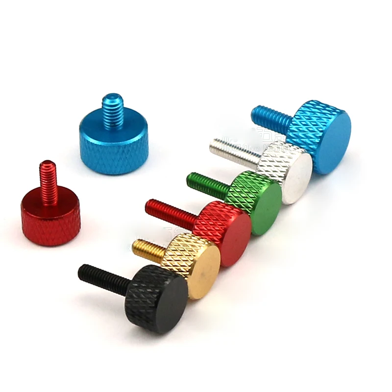 Knurl-tornillos de cabeza plana de aleación de aluminio de colores, tornillos de ajuste manual, M3, M4, tornillo anodizado de pulgar de vidrio de pared de cortina, L = 6-16mm, 1 piezas