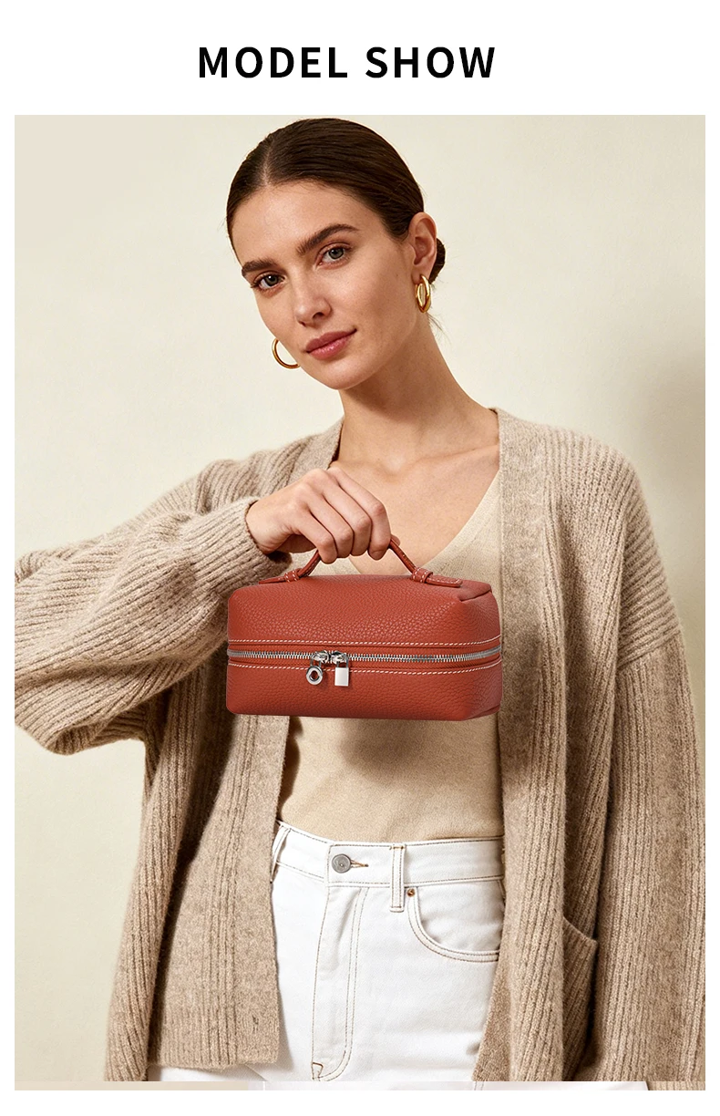 Aidanni Echtleder-Lunchbag für Damen, 2026 Neue Mini Tragbare Kosmetiktasche mit Reißverschluss, Aufbewahrungs- und Reise-Toilettentasche – Detail 1