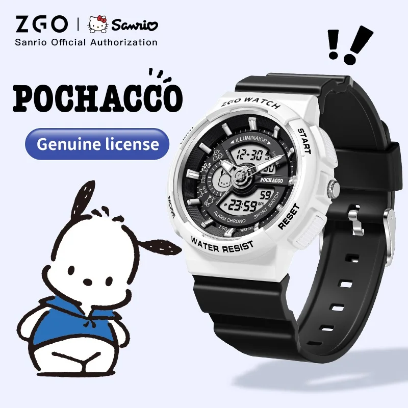 ZGO Sanrio Pochacco Kids Digital Watch for Boys, Multifunctional Dual Display Sports Waterproof Electronic Timepiece Gift 8573