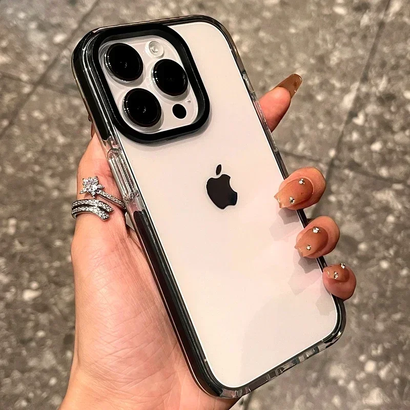 Funda de lujo transparente con airbag para iPhone 17 16 15 14 13 12 11 Pro Max Plus 17 Air parachoques contrastante TPU a prueba de golpes 2