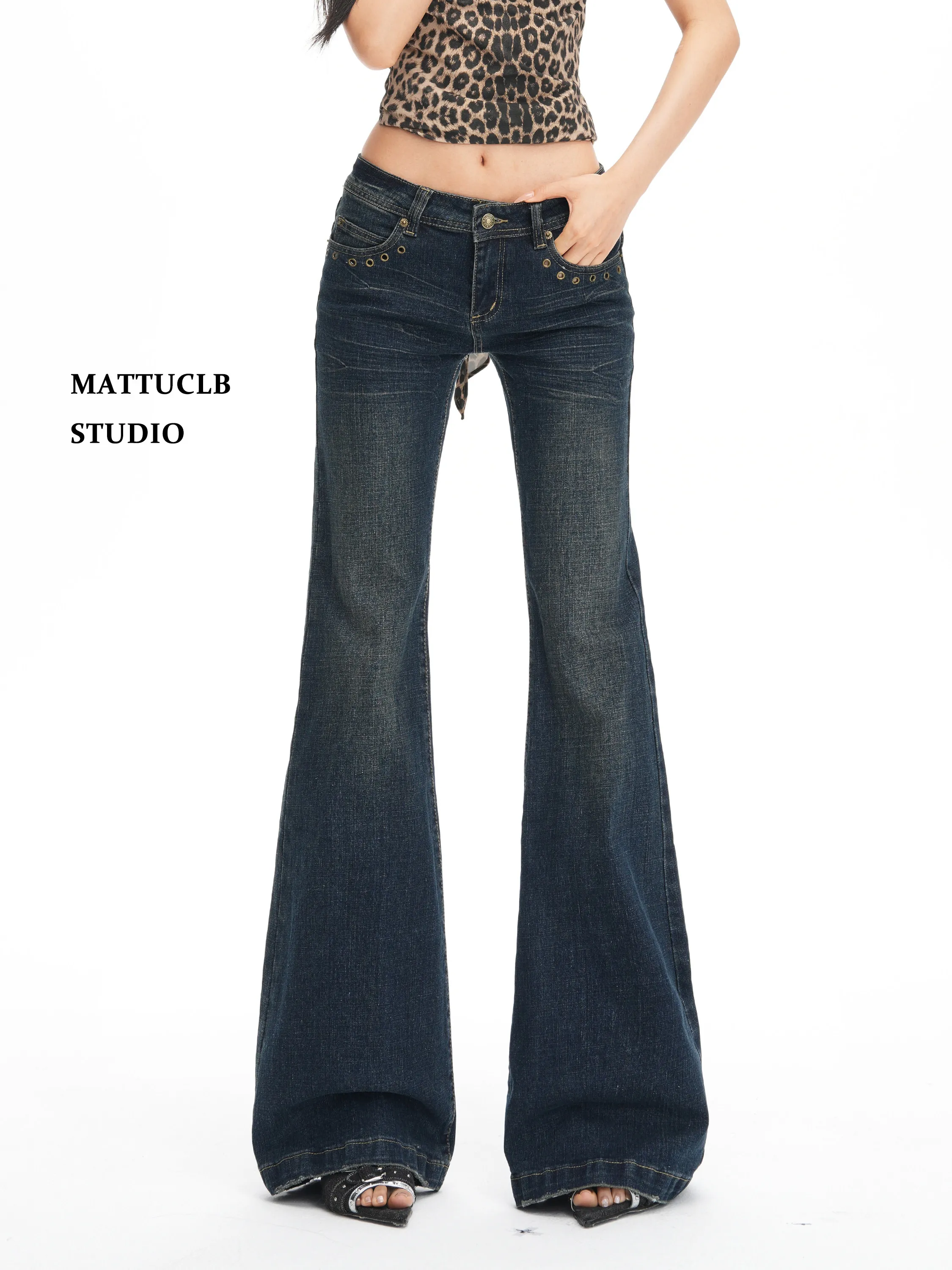 Women's Skinny Denim Pants Kpop Designer 2000s Abi Bell Bottom Low Rise Jeans Abi Long Trousers Japanese Y2k Grunge High Street