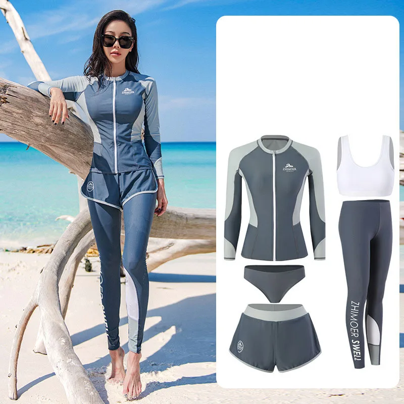 Men's 3pcs/set Long Sleeve Rash Guard Shirts+Leggings+Trunks Surf Swim Tops+Bottoms Quick Dry UV Sun Bathing Suits Wetsuits Skin