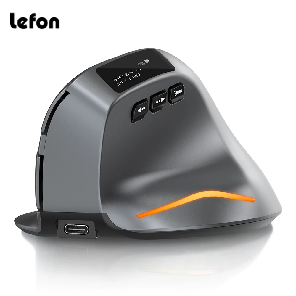 LEFON-Souris verticale ergonomique sans fil, Bluetooth, avec écran OLED, RVB, USB, optique aste, pour PC, ordinateur portable, gaming