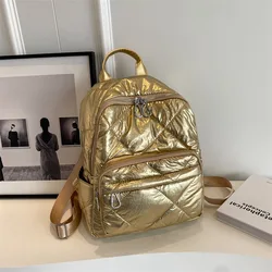 Fashion Space Pad Cotton Backpack Women School Bag Female Quilted Design Sports Backpacks Lady Nylon Padded Bag Pure gold sac