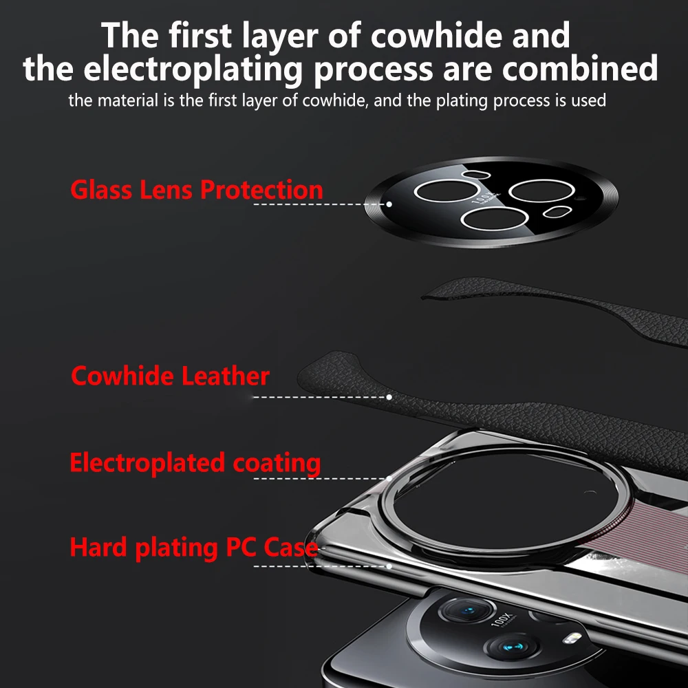 Genuine Plating Leather Case for Huawei Honor Magic 5 Pro Original Luxury 100% Natural leather Protection Hard Cover Capa