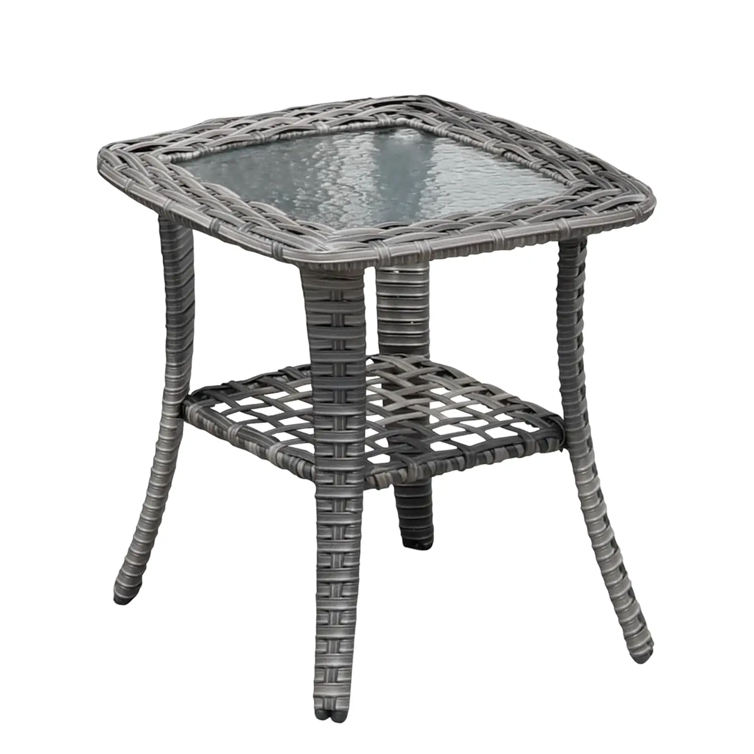 

Outdoor Side Table with Tempered Glass Top, Patio Wicker Rattan 2-Tier Storage Coffee End Tables for Porch Deck, Customized