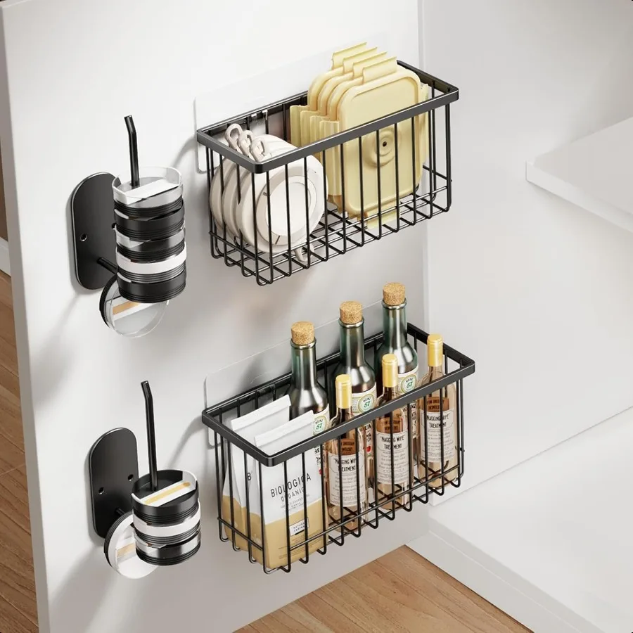 

4 Pack Adhesive Cabinet Door Organizer Lid Organizers Inside Cabinet Food Container Tumbler Lid Organizer and Storage Cup Lids