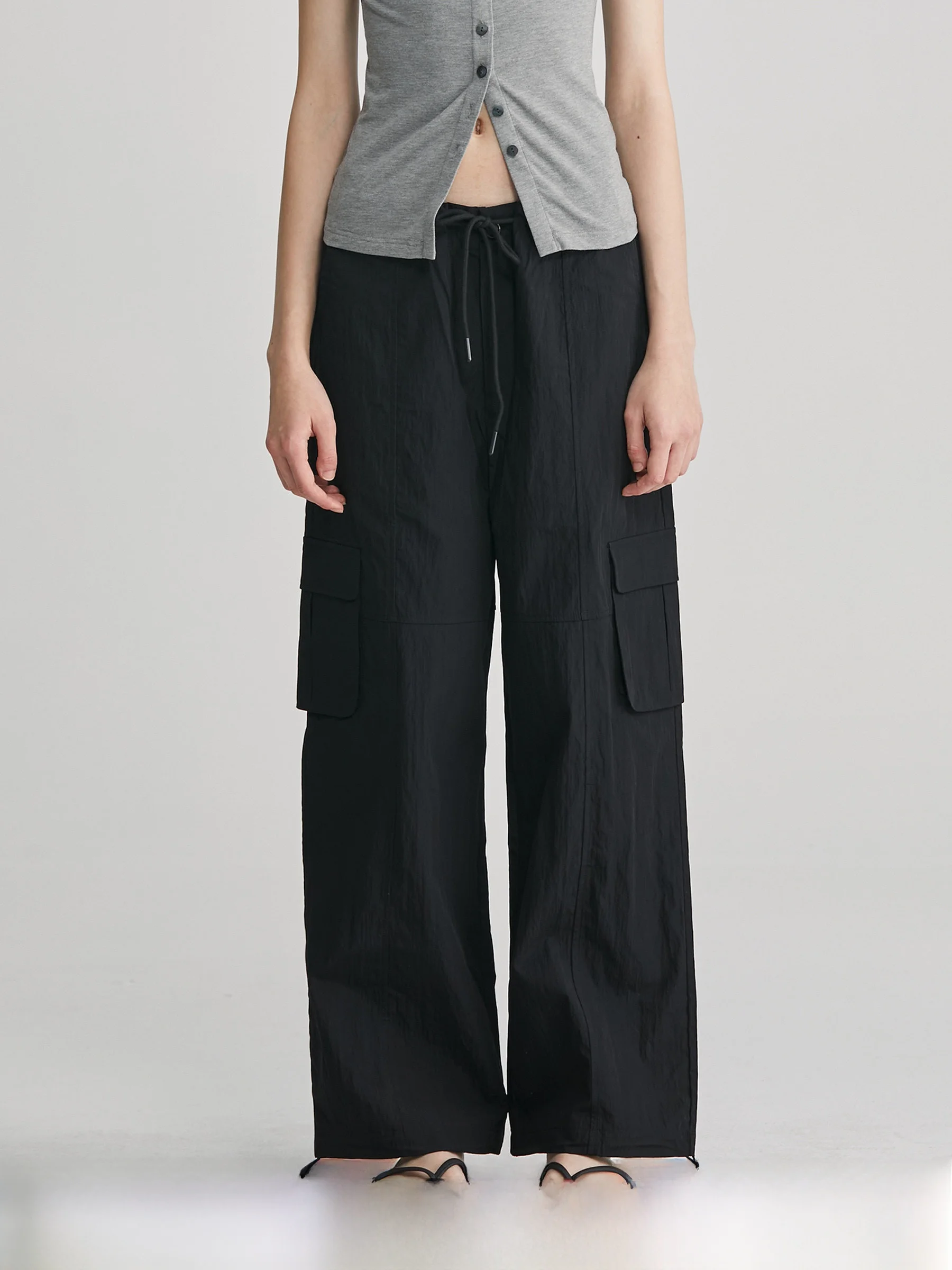 

Spring Summer Casual Outdoor Wide Leg Dstring Paratrooper Workwear Trousers for Women Comfortable Loose Fit Long Pants