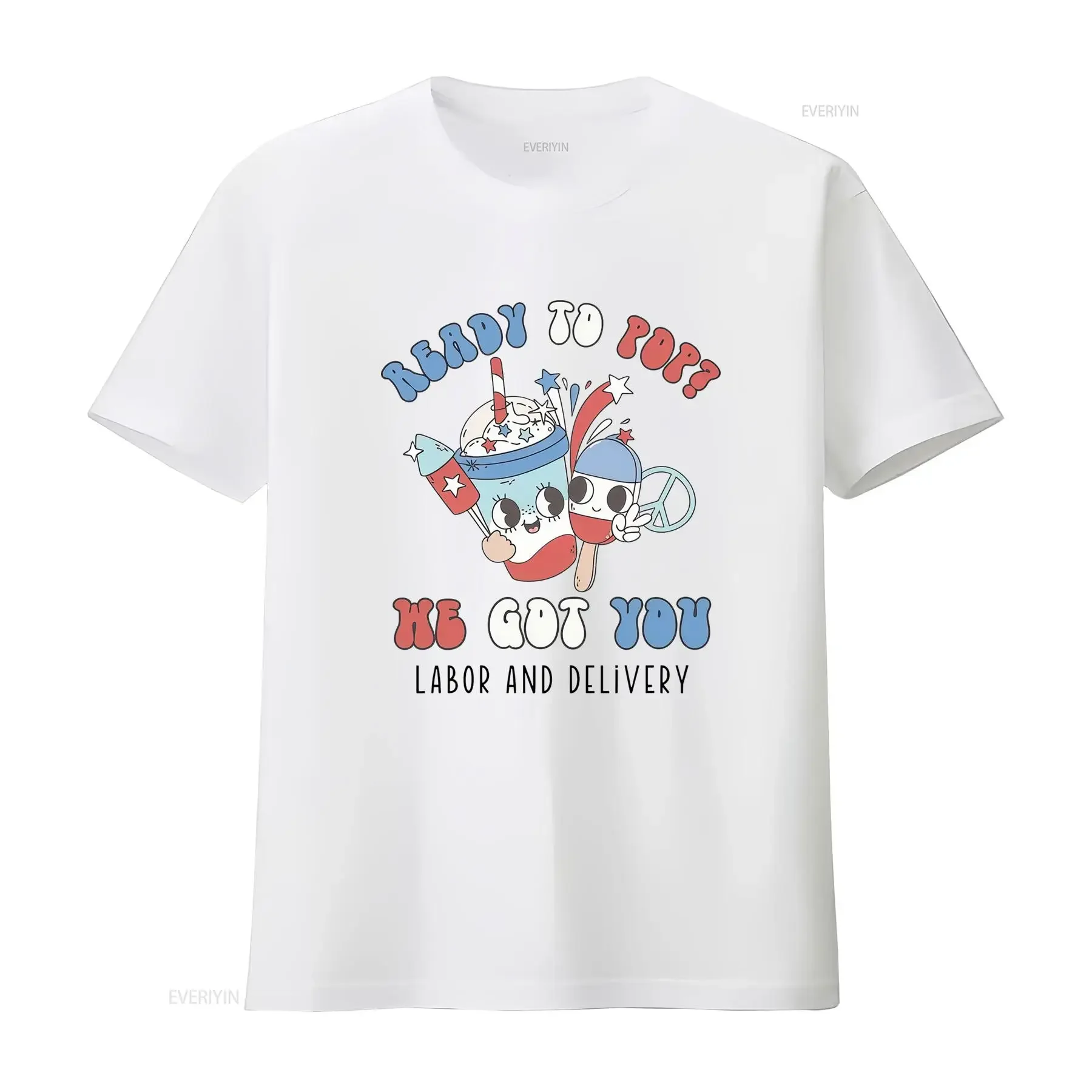 Retro Cartoon 4th of July Patriotic Cute Popsicle Milkshake Slogan Print Casual T Shirt vintage Washed Stretched homme