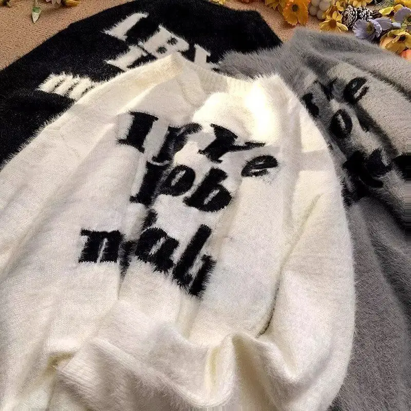 

Autumn Winter Thiened Men's Knitted Sweater Soft Pluy Mink Imitation Loose Fit Comfortable Casual Sle Faion Brand Out...