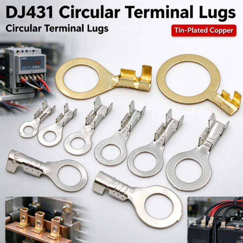100PCS DJ431 O-Type Ring Terminal Bare Open Barrel Copper Crimp Lug 6.3mm Hole Cold Press Connector