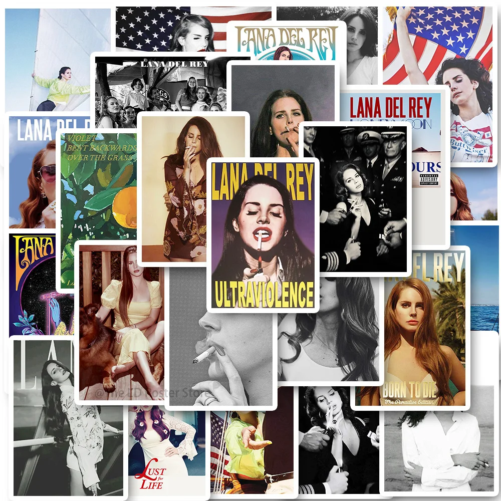 25Pcs Mixed Singer Lana Del Rey Vintage Posters Born To Die Poster Stickers for Laptop Luggage Phone Decor Wall Sticker Kids Toy