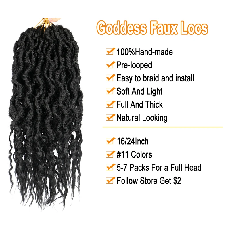 Belle Show Goddess Faux Locs Soft Locs sintetici con Culry End Crochet Hair Ombre Brown Dreadlocks intrecciare l'estensione dei capelli