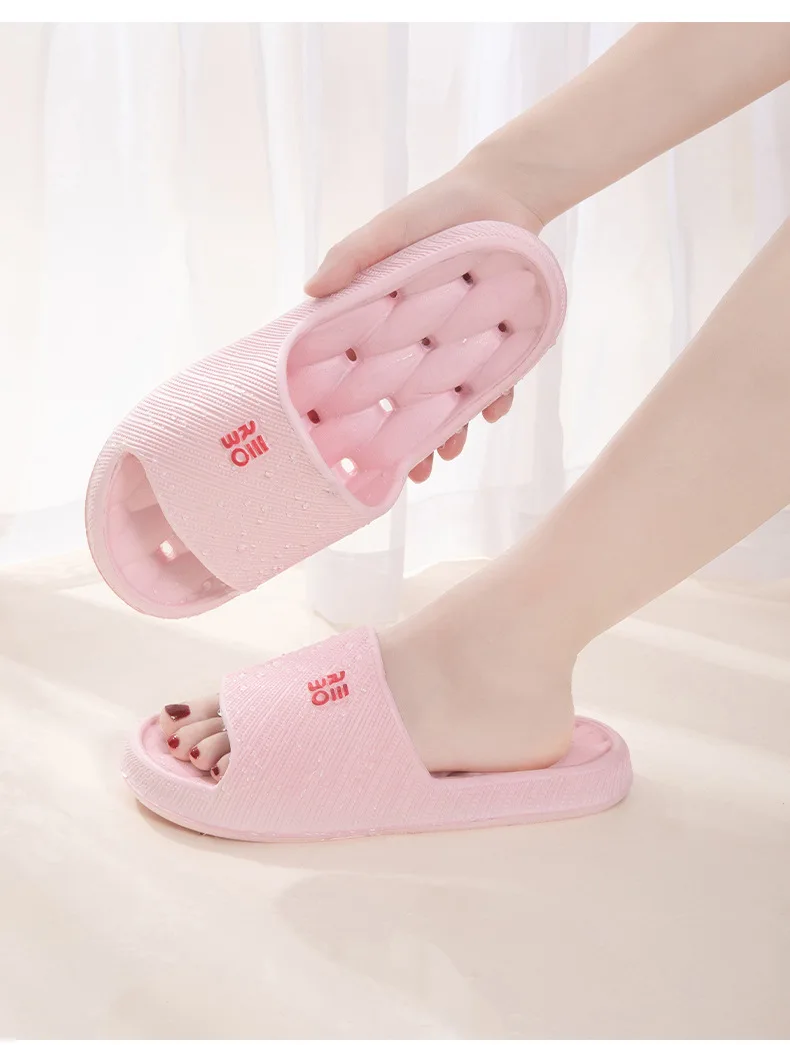 Women EVA Letter Slides Drainage Holes Quick Dry Anti Odor Non Slip Breathable Bathroom Home Couple Slippers image 6