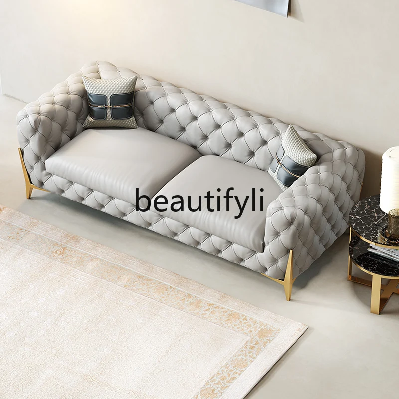 

Light luxury sofa American leather sofa small apartment modern simple living room furniture three-person combination