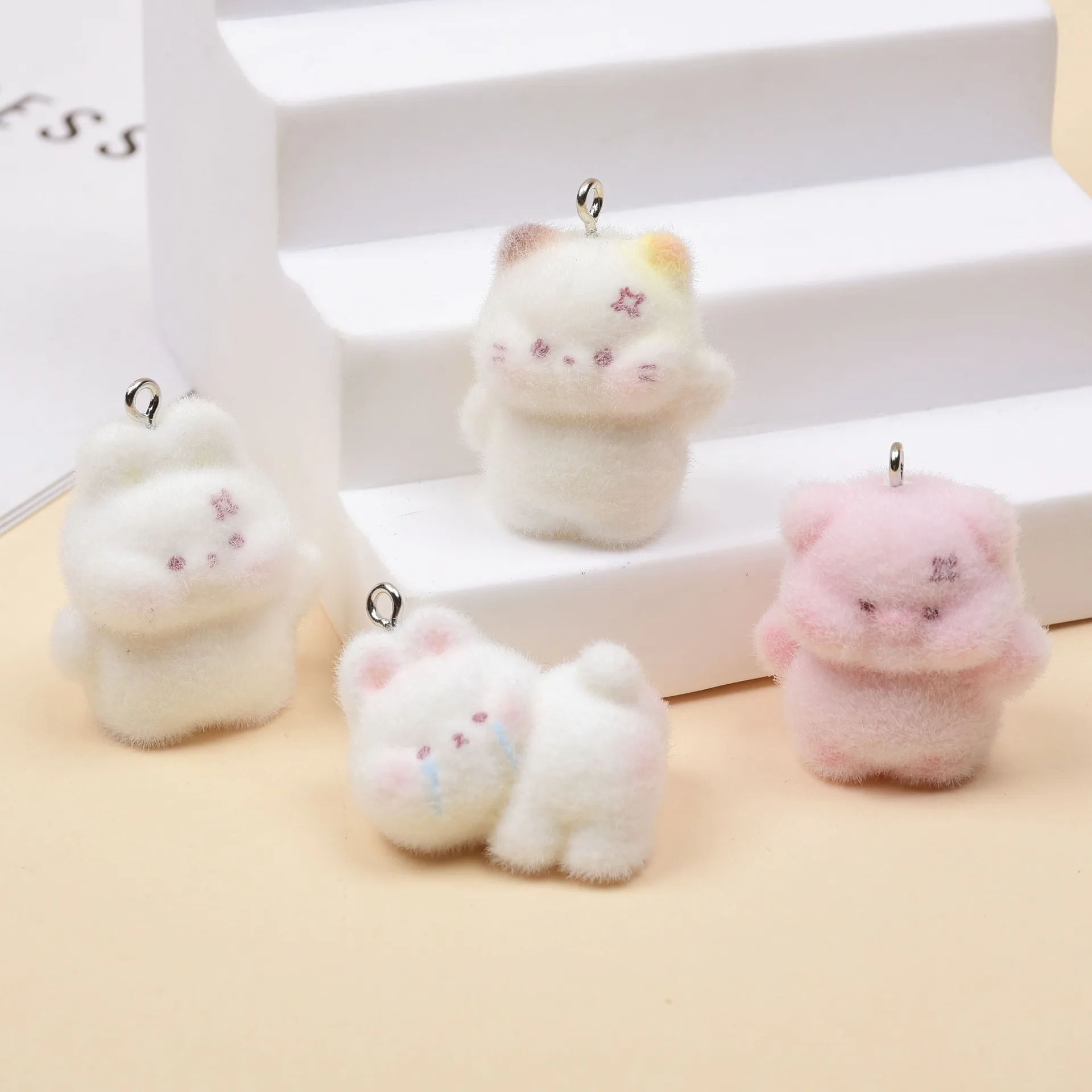 

20pcs Cute Cartoon Resin Small animals Charms Flocking Pig Rabbit Pendant For Bag Keychains DIY crafts Jewelry make