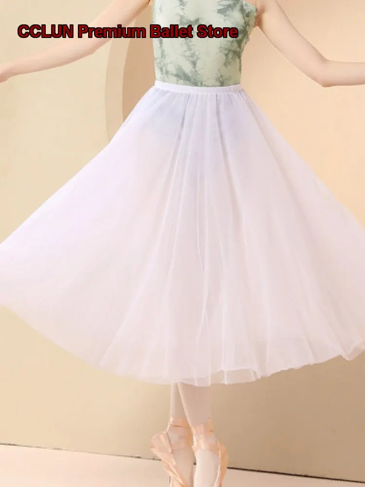 Women's Long Dance Dress Adult Practice Leotard Half Skirt Basic Training Photo Dress Teacher Skirt