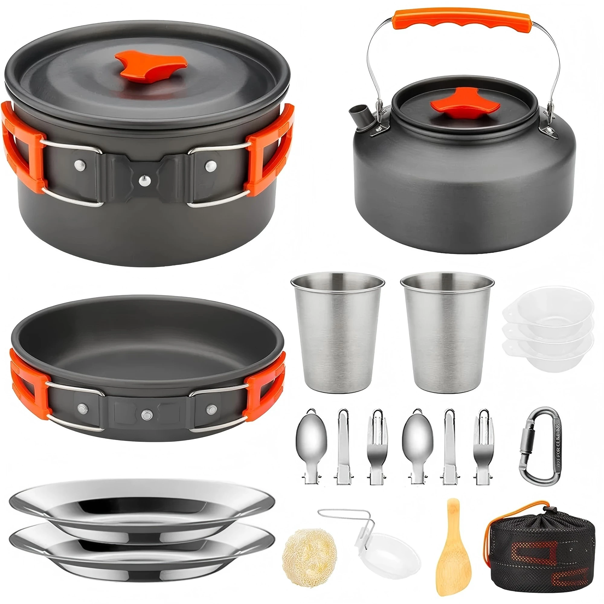 Outdoor-Camping-Kochgeschirr-Set aus Aluminium, leichtes Equipment für Outdoor-Picknicks mit mehreren Personen, einfach zu transportieren und mit Netzbeutel ausgestattet. – Detail 7