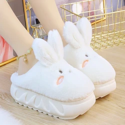 Zapatillas de liebre de conejo blanco para mujer, zapatos de casa con plataforma de animales bonitos, toboganes de felpa para dormitorio de niñas, zapatos de interior con orejas