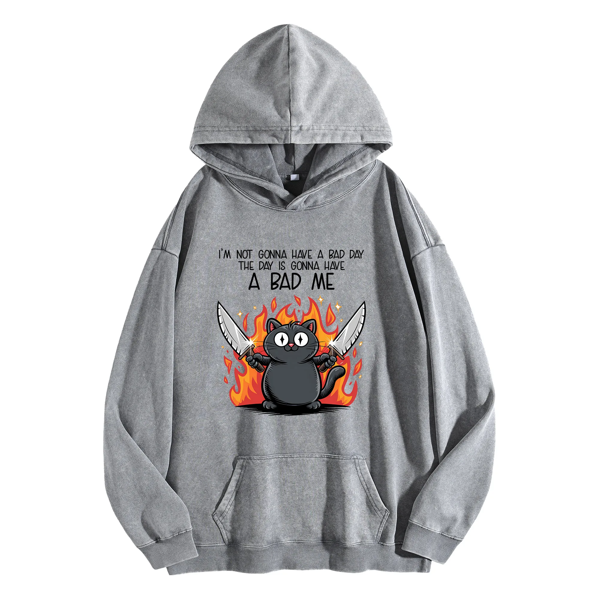 سترة بغطاء للرأس برسومات ABAD ME Vintage مغسولة 400G للجنسين كبيرة الحجم ملابس الشارع هدية عيد الميلاد والعام الجديد