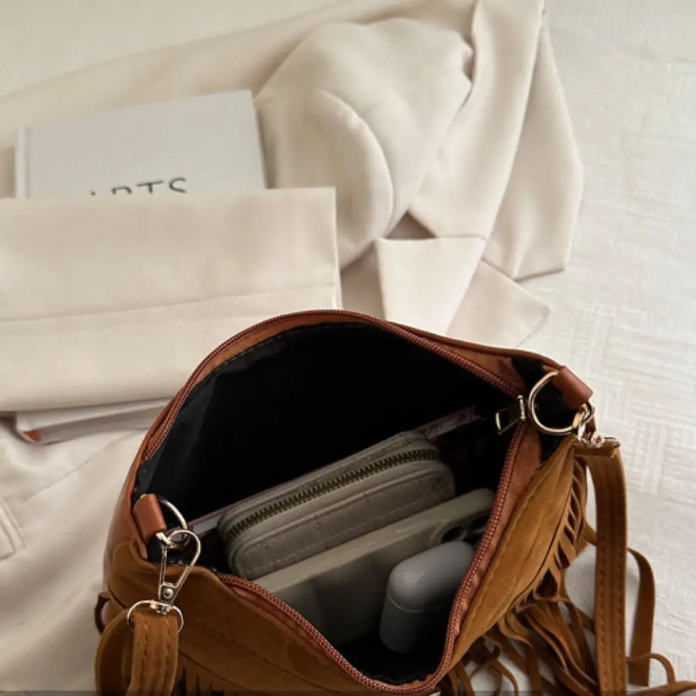 

Повседневная сумка через плечо с кисточками в корейском стиле и пряжкой, однотонная замшевая сумка в богемном стиле, сумки подмышки в этническом стиле, дорожные сумки