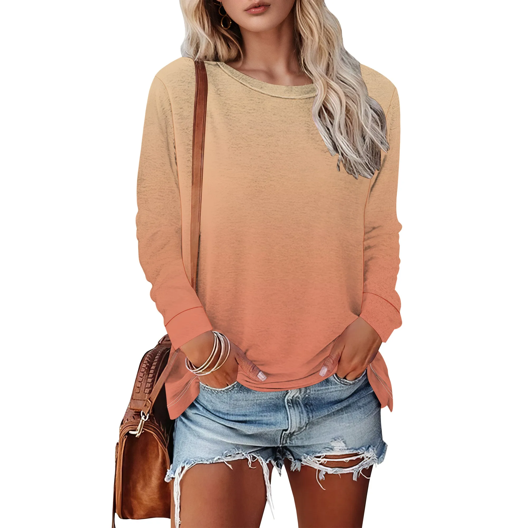 Camicie da donna a maniche lunghe con scollo a V Basic Autunno Moda casual Slim aderente Y2k Top Abiti da allenamento per ragazze adolescenti