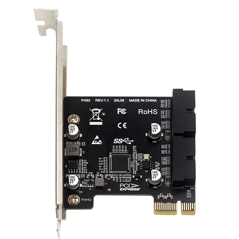 PCIE Expansion Card PCI-E X1 To USB3.0 Dual 19/20PIN Interface Line Chassis Front Expansion Card