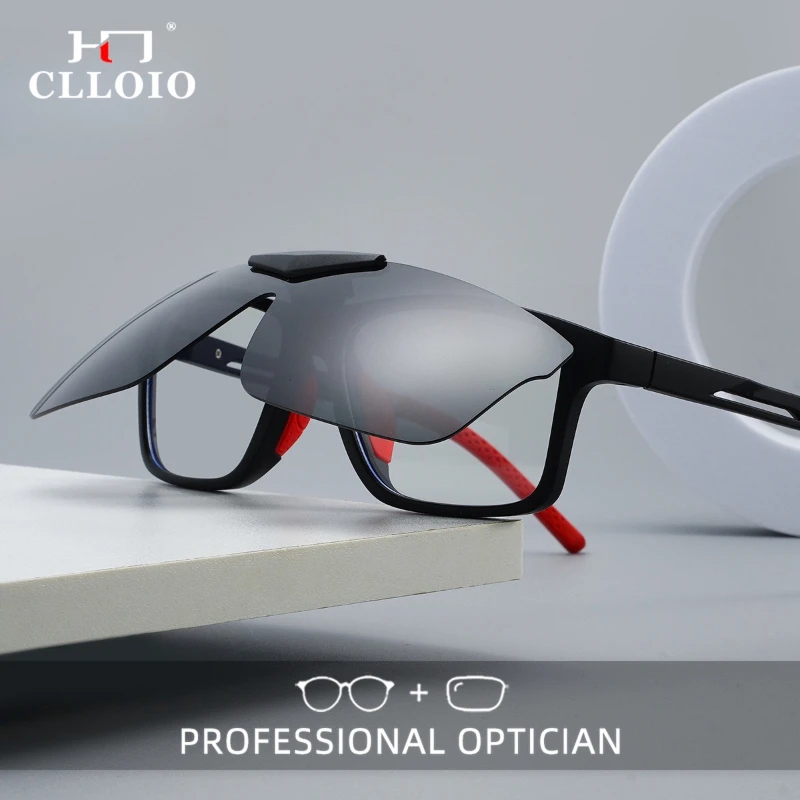 CLLOIO Multifunctional 2-in-1 Magnetic Clip Glasses Men's Polarized Sunglasses Prescription Anti Blue Light Reading Eyeglasses