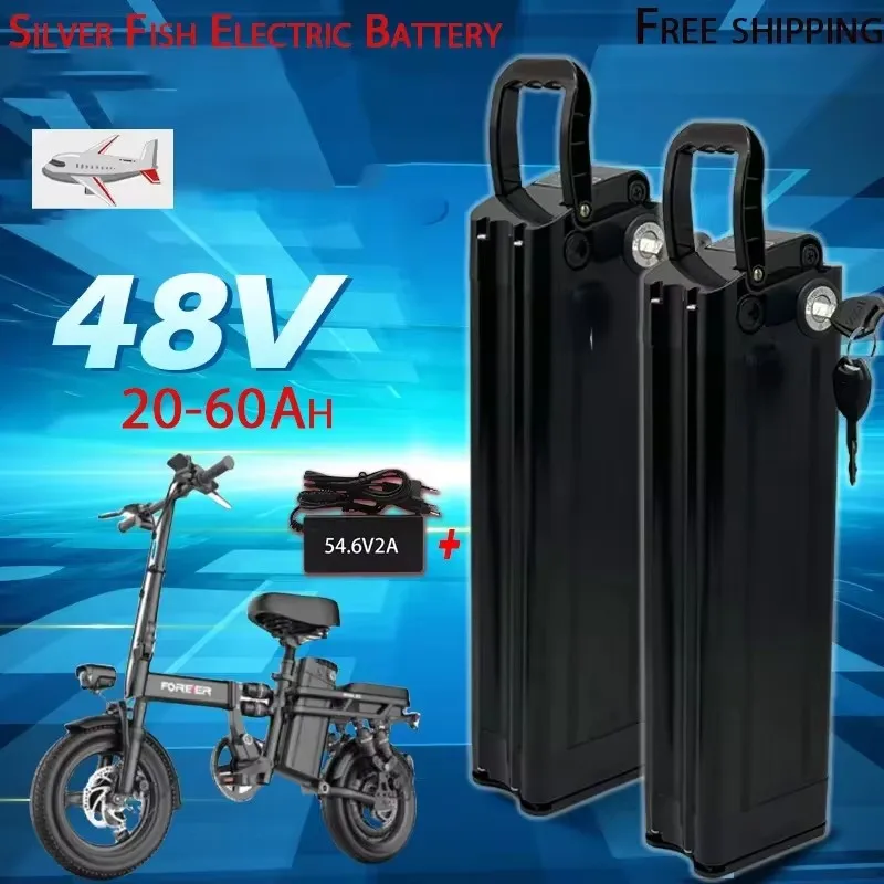 Brand new 48V20ah 30ah 40ah 50ah 60ah lithium battery pack Silver Fish battery 500w lithium-ion takeaway driving bike