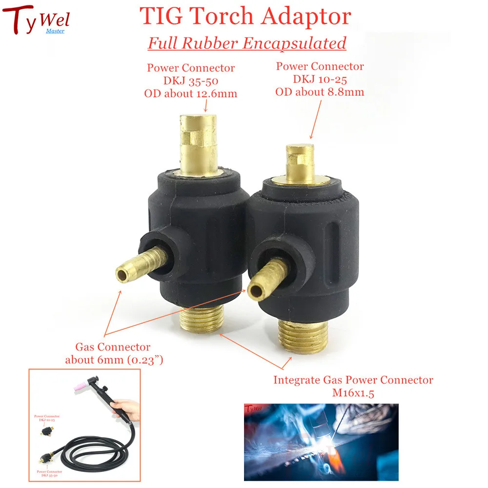 TIG Torch Adaptor Mengintegrasikan Gas Konektor Power M16x1.5 untuk 6 Mm DKJ 35-50 Terpisah Gas Konektor Power Konektor