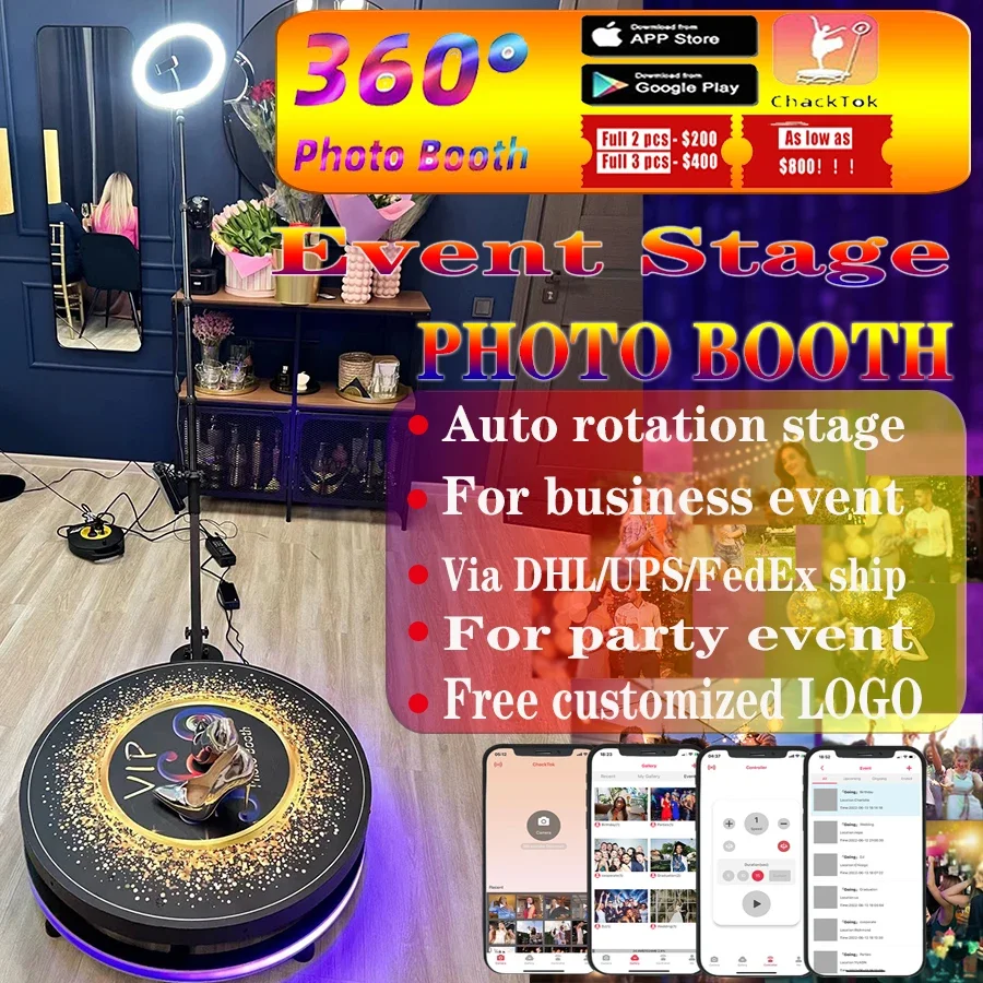 1-5people Portable Photo Booth With Phone APP Slow Motion Auto Rotating Machine Stage Colorful Light Sports Selfie Photo Booth