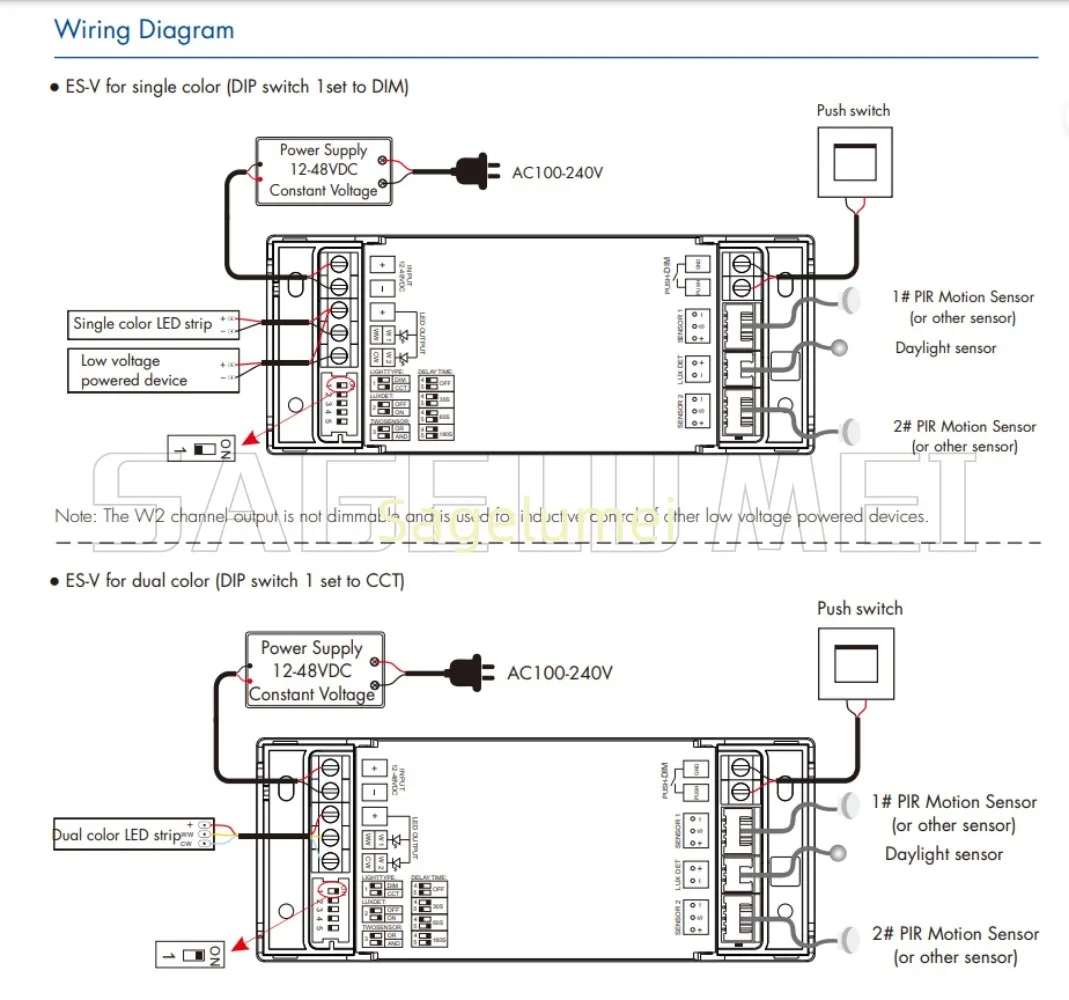 الاستشعار المزدوج ES-V 12-48VDC 2CH LED تحكم Skydance لشريط CCT أحادي اللون المطبق على ضوء الدرج غرفة نوم غرفة المعيشة #5